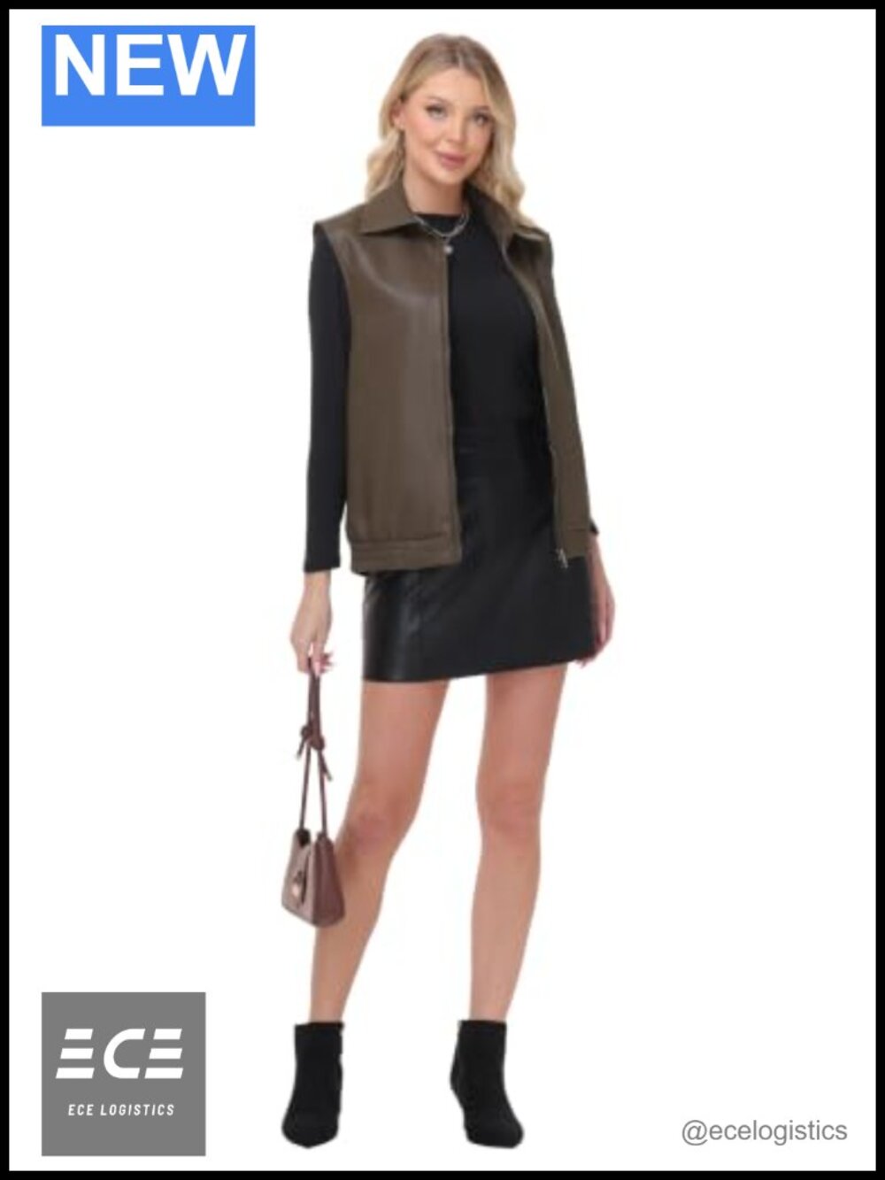 Faux Leather Zip Up Vest Sleeveless Layering Tops - Picture 5 of 5